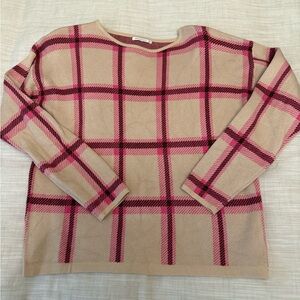 Staccato Pink and Tan Plaid Crew Neck Sweater